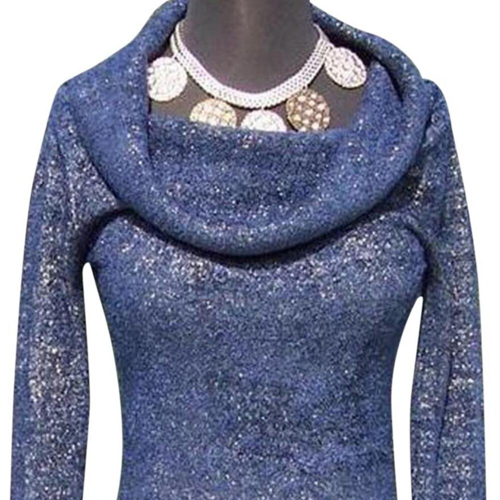 Cache Navy Metallic Exaggerated Oversize Collar Top New SOFT Sweater NWT $98 - Picture 3 of 6